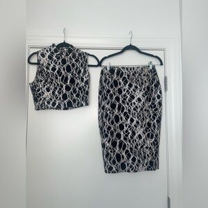 Elizabeth and James black and white crop top with skirt